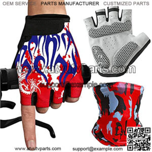 Bike Cycling Gloves, Half Finger Bicycle Gloves with Neck Gaiter Face Mask, Anti Slip Breathable Mountain Bike Gloves with Shock Absorbing 5MM Gel Pad MTB Road Bicycle Gloves for Men Women