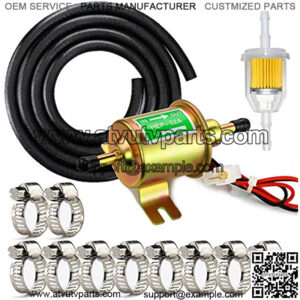 Universal Electric Fuel Pump Kit for Carburetor Lawn Mower, DC 12V (3-6PSI) Electric Fuel Pump + 2 Meter/6.56-Foot 5/16" ID Fuel Line + Fuel Filters + 10pcs Hose Clamp