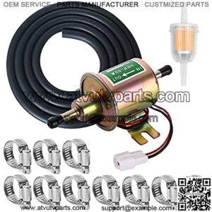 Universal Electric Fuel Pump Kit for Cars Carburetor Lawn Mower HEP-02A , Inline 12V (3-6PSI) Electric Fuel Pump + 2 Meter/6.56-Foot 5/16" ID Fuel Line,1pcs Fuel Filter and 10pcs Hose Clamps
