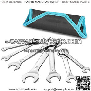 Open End Wrench Set, Metric, 8-Piece, Including 5.5, 7, 8, 9, 10, 11, 12, 13, 14, 17, 19, 21, 22, 23, 24, 27 mm, Slim Spanner Wrench Set with Rolling Pouch