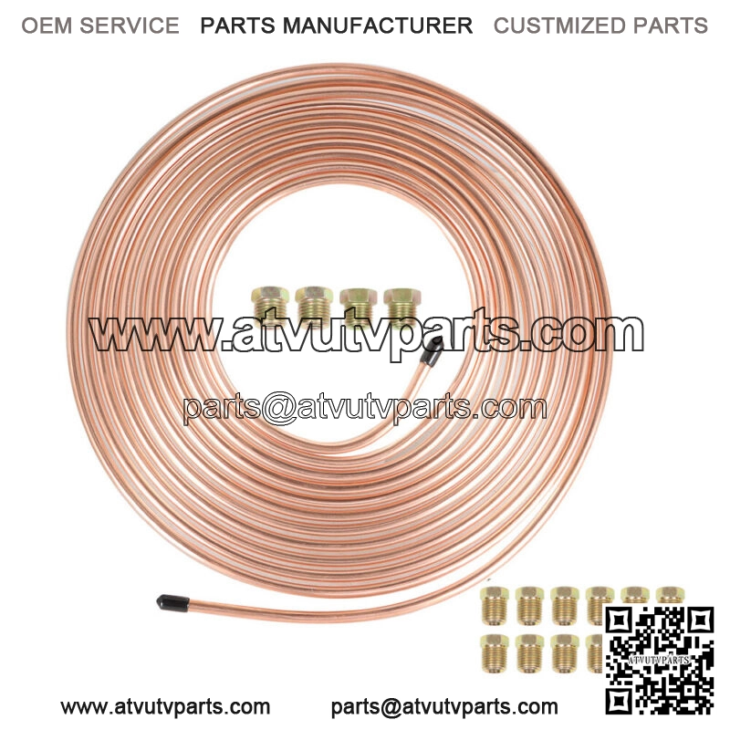 Iron Plating Copper Brake Line Tubing Kit 1/4 OD 25 Ft Coil Roll &Fittings