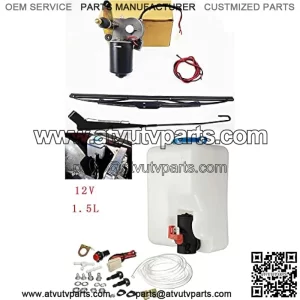 12V Electric Motor Universal UTV Windshield Wiper Kit with Windshield Washer Pump Kit Fit Polaris Ranger RZR 900 1000 Turbo etc. - 90Sweep 13.7" Blade