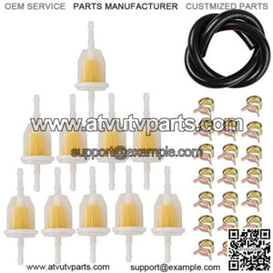 10 pcs 1/4" Fuel Filter + 5 Feet 1/4 Inch Fuel Line + 20 pcs Clamps Gas Inline Fuel Filters for Small Engines Golf Cart Moped Scooter Motorcycle Mni Bike Lawn Mower Weedeater Generators