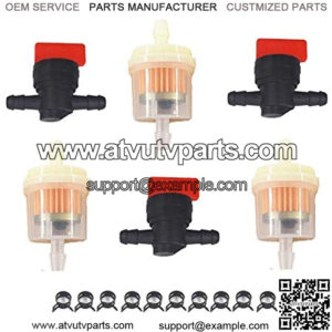1/4" in Line Fuel Gas Filters Shut Cut Off Valves Clamps Replacement for Yamaha Motorcycle Lawn Mower Tractor