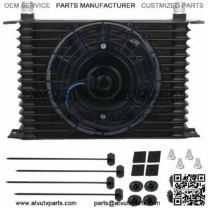 15 ROW ALUMINUM ENGINE TRANSMISSION OIL COOLER 6AN HOSE 8 INCH ELECTRIC FAN KIT