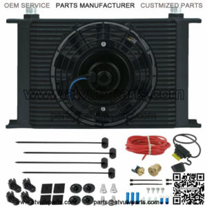 25 ROW TRANS-MISSION OIL COOLER 12 VOLT FAN 3/8" NPT 180'F THERMOSTAT WIRING KIT