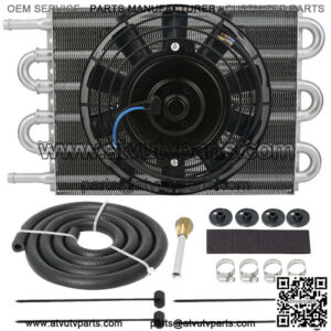 6 ROW 3/8" ALUMINUM ENGINE AUTO TRANSMISSION OIL WATER COOLER ELECTRIC FAN KIT