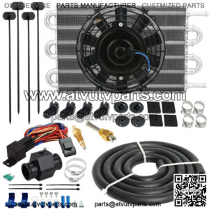 6 ROW AN6 3/8" INCH TRANSMISSION OIL COOLER FAN 38MM 180F IN-HOSE THERMOSTAT KIT