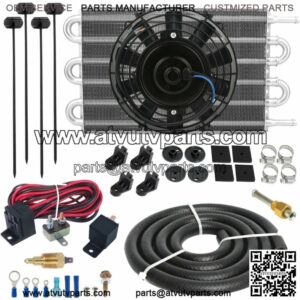 6 ROW SMALL TRANSMISSION COOLER ELECTRIC FAN 3/8" NPT 180F THERMOSTAT SWITCH KIT