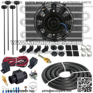 6 ROW TRANSMISSION OIL COOLER ELECTRIC FAN 38MM IN-HOSE THERMO SWITCH WIRING KIT