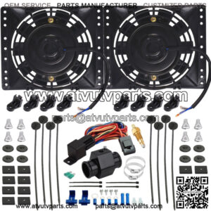 DUAL 6-7 INCH ELECTRIC OIL COOLER FAN 38MM IN-LINE GROUND 180F THERMO SWITCH KIT