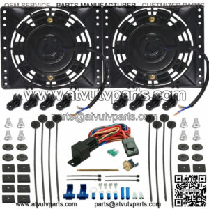 DUAL 6-7" INCH ELECTRIC TRANSMISSION OIL COOLER FAN 180F PUSH-IN THERMOSTAT KIT