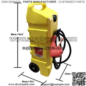 14 Gallon Rolling Caddy Gasoline Container for Boats, Large Gas Storage with Pump Nozzle, Portable Transfer Fuel Tank on Wheels Yellow