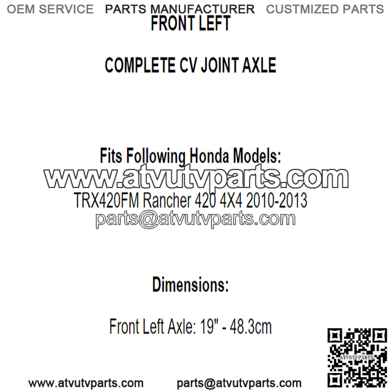 Front Left CV Joint Axle for Honda TRX420FM Rancher 420 4X4 2010-2013 - Image 2
