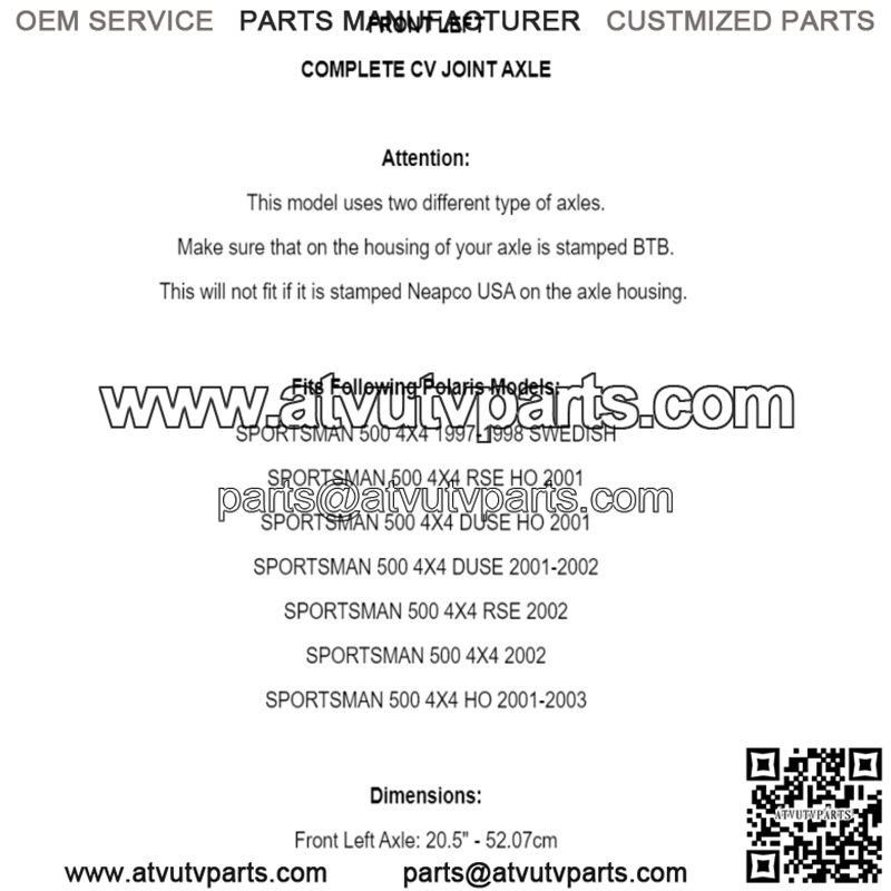 Front Left CV Joint Axle for Polaris Sportsman 500 4X4 1997 1998 2001 2002 2003 - Image 4