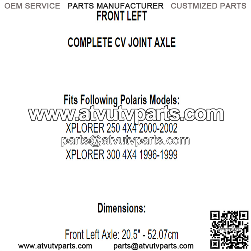 Front Left CV Joint Axle for Polaris Xplorer 250 2000-2002 / 300 4X4 1996-1999 - Image 4