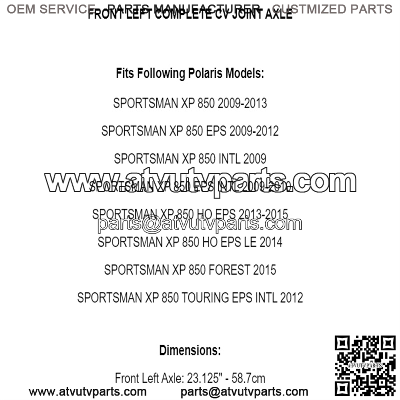 Front Left Complete CV Joint Axle for Polaris Sportsman XP 850 2009-2015 - Image 5