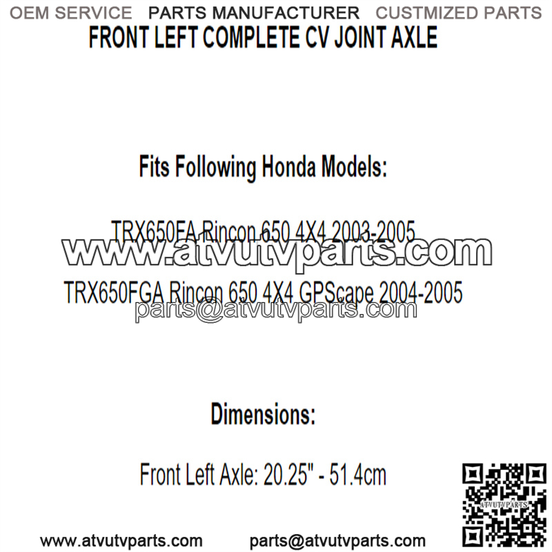 Front Left Complete CV Joint Axle for Honda TRX650FA TRX650FGA Rincon 650 03-05 - Image 2
