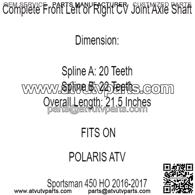 Front Left or Right CV Joint Axle Shaft for Polaris Sportsman 450 HO 2016 2017 - Image 5