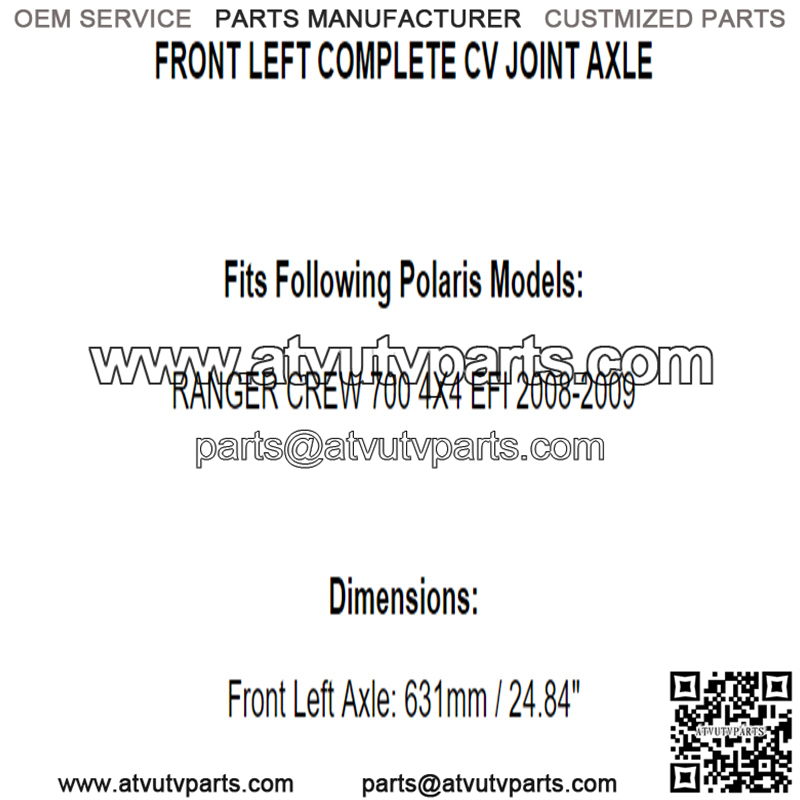 Front Left Complete CV Joint Axle for Polaris Ranger Crew 700 4X4 EFI 2008 2009 - Image 2