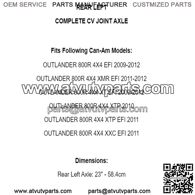 Rear Left Complete CV Joint Axle for Can-Am Outlander 800R 4X4 EFI 2009-2012 - Image 2