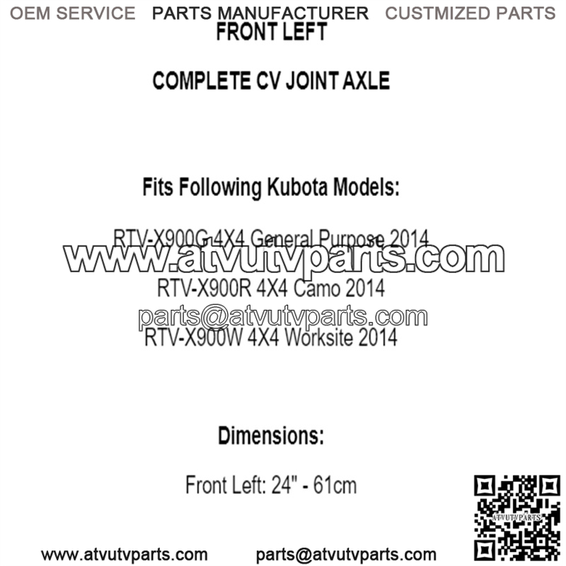 Front Left Complete CV Joint Axle for Kubota Rtv-X900 Rtvx900 4X4 2014 - Image 2