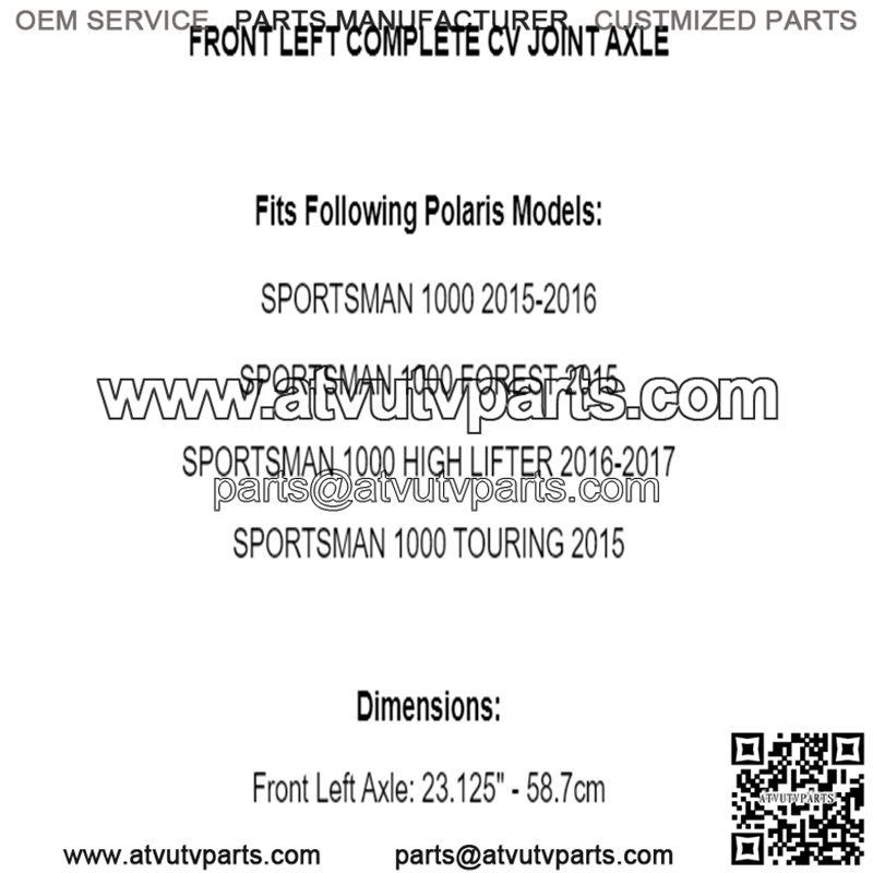 Front Left Complete CV Joint Axle for Polaris Sportsman 1000 2015 2016 2017 - Image 5