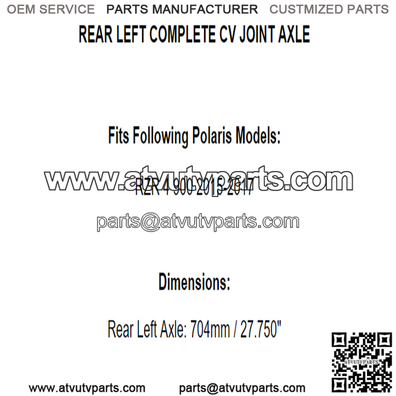 Rear Left Complete CV Joint Axle for Polaris RZR 4 900 2015 2016 2017 - Image 2