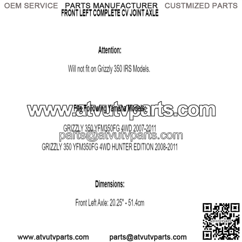 Front Left Complete CV Joint Axle for Yamaha Grizzly 350 YFM350Fg 4WD 2007-2011 - Image 2