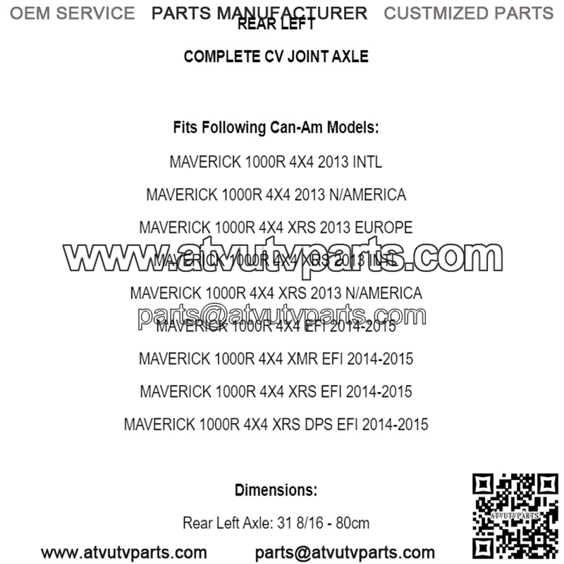 Rear Left Complete CV Joint Axle for Can-Am Maverick 1000R 4X4 2013 2014 2015 - Image 3