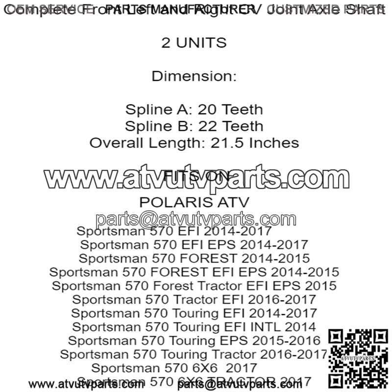 Front Left and Right CV Joint Axle Shaft for Polaris Sportsman 570 EFI 2014-2017 - Image 5