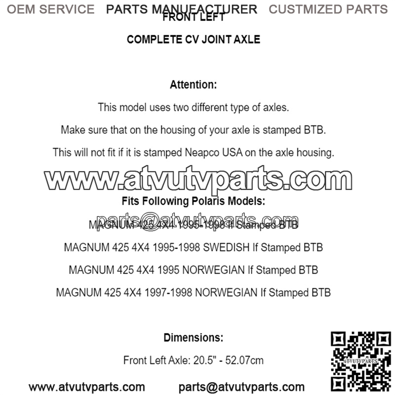 Front Left CV Joint Axle for Polaris Magnum 425 4X4 1995-1998 Stamped Btb - Image 4