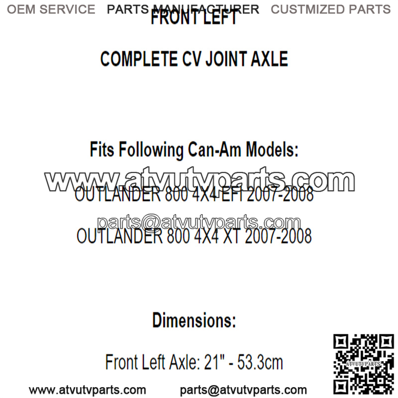 Front Left Complete CV Joint Axle for Can-Am Outlander 800 4X4 Ltd Xt 2007 2008 - Image 2