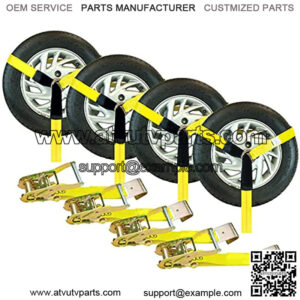 Car Tie Down - Flat Hooks - Lasso Style - 2 Inch x 96 Inch, 4 Pack - Classic Yellow - 3,300 Pound Safe Working Load