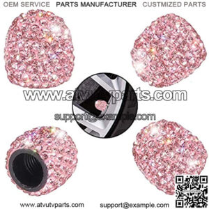 Valve Stem Caps, Car Wheel Tire Valve, 4 Pack Handmade Crystal Rhinestone Universal Car Tire Valve Caps Chrome, Attractive Dustproof Bling Car Accessories (A-Pink)