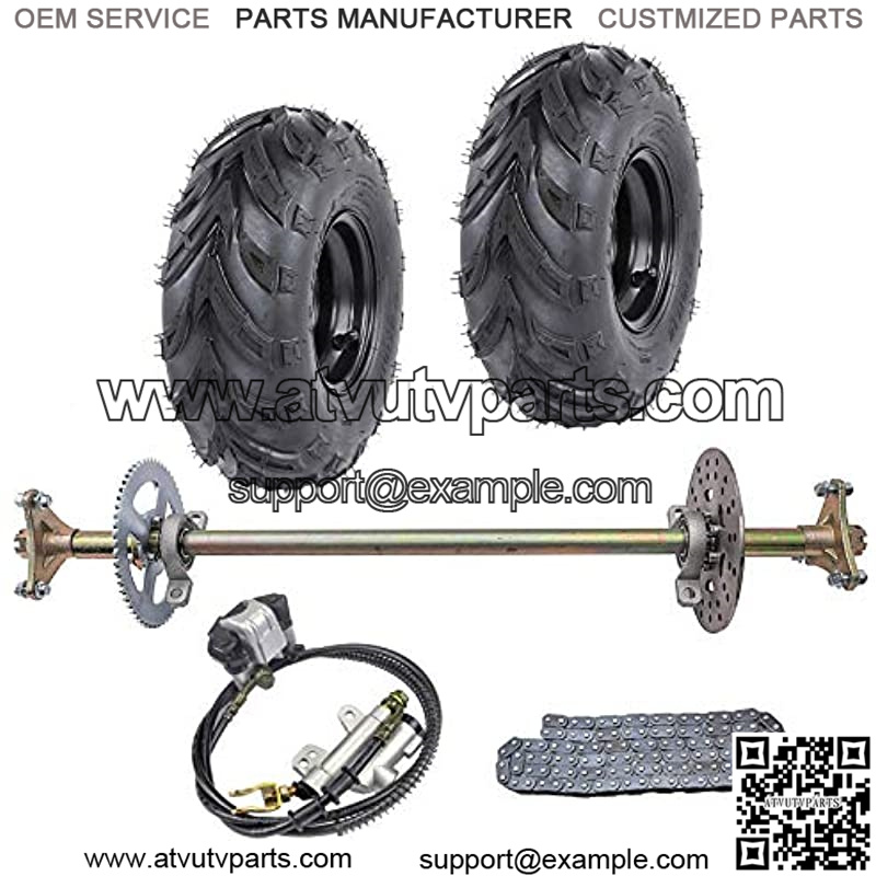 Rear Axle Shaft Kit with 6" Wheels Tires Rims Brake Assembly and Chain & Sprocket for Go Kart Quad Trike Drift Bikes