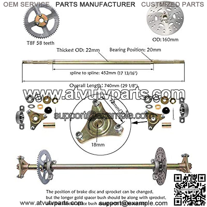 Rear Axle Shaft Kit with 6" Wheels Tires Rims Brake Assembly and Chain & Sprocket for Go Kart Quad Trike Drift Bikes - Image 2
