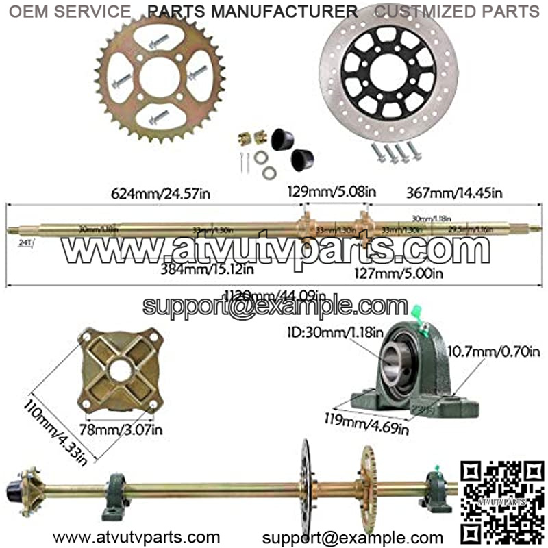 44" Go Kart Rear Axle Shaft Kit with Chain Sprocket Brake Disc Pillow Block Wheel Hub and Brake Master Cylinder for ATV Quad Golf Cart - Image 2